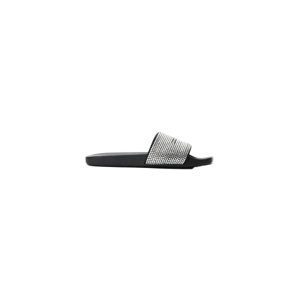 Alexander Wang Crystal Hotfix Pool Slide in Black and Silver | Luxury Shoes 