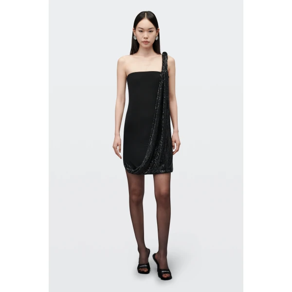 Alexander Wang Crystal Twist Asymmetric Strapless Dress in Black | Dresses | Luxury Shoes 
