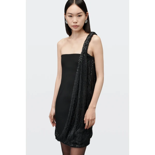 Alexander Wang Crystal Twist Asymmetric Strapless Dress in Black | Dresses | Luxury Shoes 