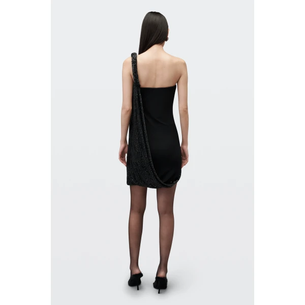 Alexander Wang Crystal Twist Asymmetric Strapless Dress in Black | Dresses | Luxury Shoes 