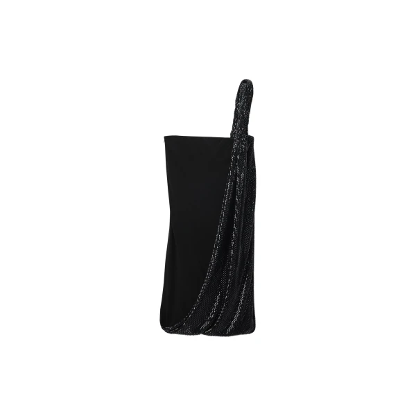 Crystal Twist Asymmetric Strapless Dress in Black