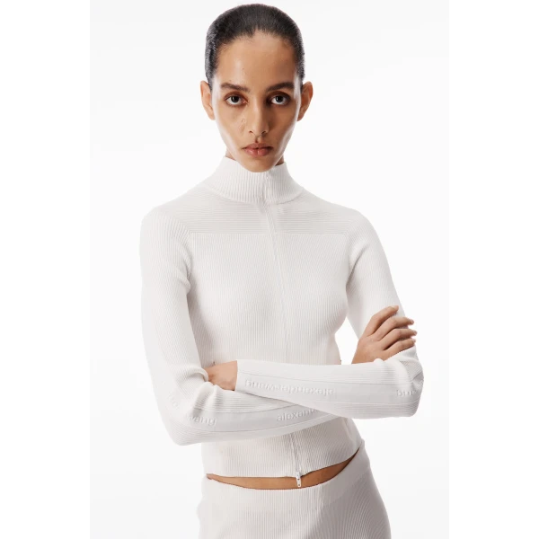 Alexander Wang Debossed Logo Fitted Jacket in Optic White | Jackets | Luxury Shoes 