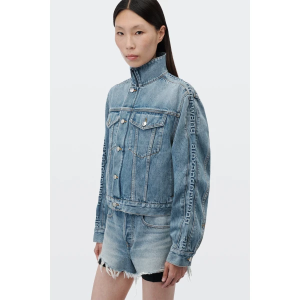 Alexander Wang Denim Track Jacket in Vintage Light Indigo | Jackets | Luxury Shoes 