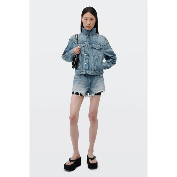 Alexander Wang Denim Track Jacket in Vintage Light Indigo | Jackets | Luxury Shoes 