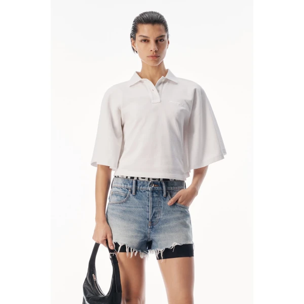Alexander Wang Draped Sleeve Fitted Polo in Vintage White | Short Sleeved | Luxury Shoes 