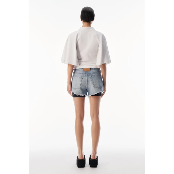 Alexander Wang Draped Sleeve Fitted Polo in Vintage White | Short Sleeved | Luxury Shoes 
