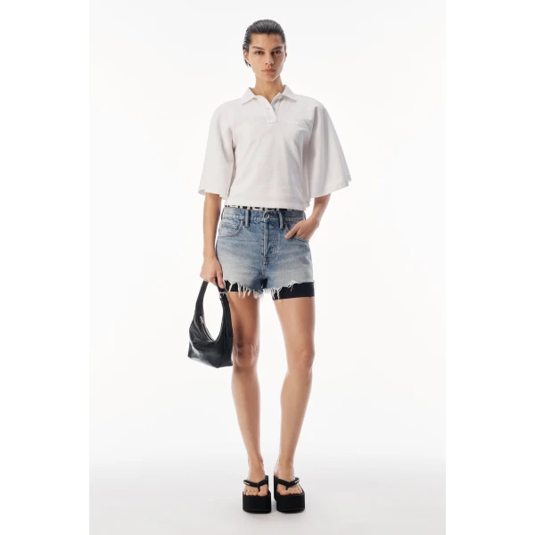 Alexander Wang Draped Sleeve Fitted Polo in Vintage White | Short Sleeved | Luxury Shoes 