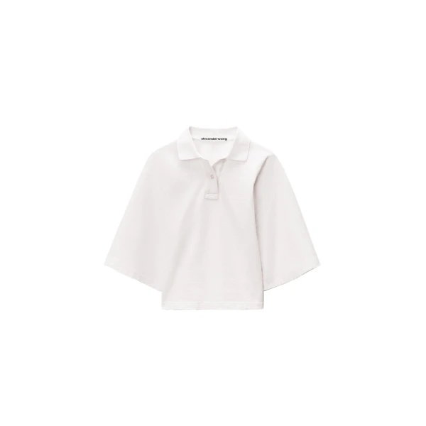 Alexander Wang Draped Sleeve Fitted Polo in Vintage White | Luxury Shoes 