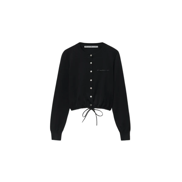 Drawstring Hem Cardigan in Black