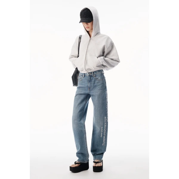 Alexander Wang EZ Crystal Hotfix Mirror Logo Jean in Vintage Medium Indigo | Denim | Luxury Shoes 