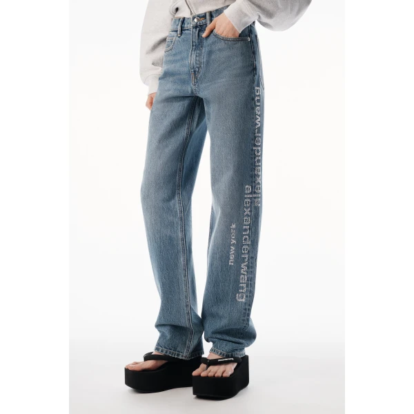 Alexander Wang EZ Crystal Hotfix Mirror Logo Jean in Vintage Medium Indigo | Denim | Luxury Shoes 