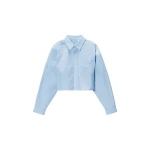 Alexander Wang Embroidered Logo Cropped Shirt in Oxford Blue | Luxury Shoes 