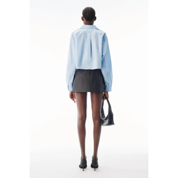 Alexander Wang Embroidered Logo Cropped Shirt in Oxford Blue | Shirts | Luxury Shoes 