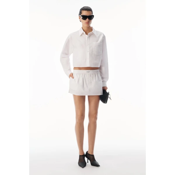 Alexander Wang Embroidered Logo Cropped Shirt in White | Shirts | Luxury Shoes 