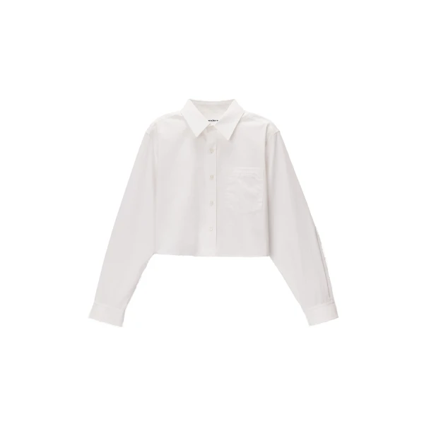 Embroidered Logo Cropped Shirt in White
