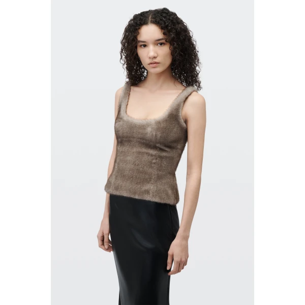 Alexander Wang Faux Fur Fitted Tank in Grey | Sleeveless | Luxury Shoes 