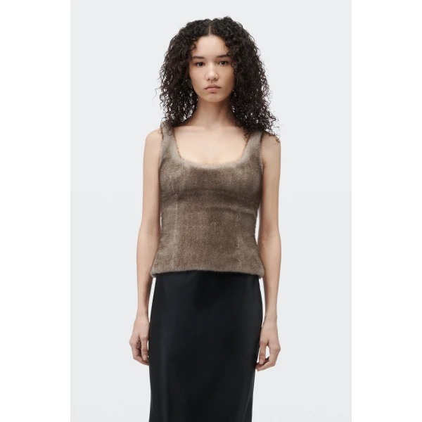 Alexander Wang Faux Fur Fitted Tank in Grey | Sleeveless | Luxury Shoes 