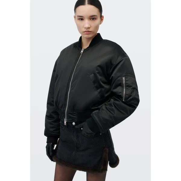 Alexander Wang Faux Fur Lined Bomber Jacket in Black | Jackets | Luxury Shoes 