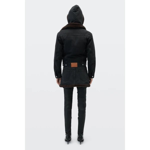 Alexander Wang Faux Fur Lined Denim Jacket in Faded Black | Jackets | Luxury Shoes 