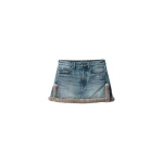 Alexander Wang Faux Fur Trim Denim Skirt in Tinted Medium Indigo | Luxury Shoes 