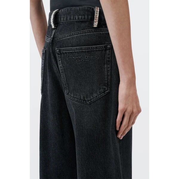 Alexander Wang Float Mid-Rise Relaxed Crystal Hotfix Belt Loop Jean in Grey Aged | Denim | Luxury Shoes 