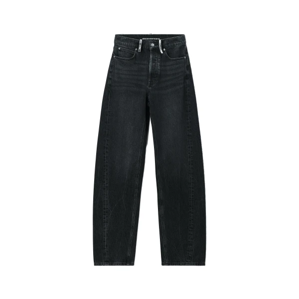 Alexander Wang Float Mid-Rise Relaxed Crystal Hotfix Belt Loop Jean in Grey Aged | Luxury Shoes 