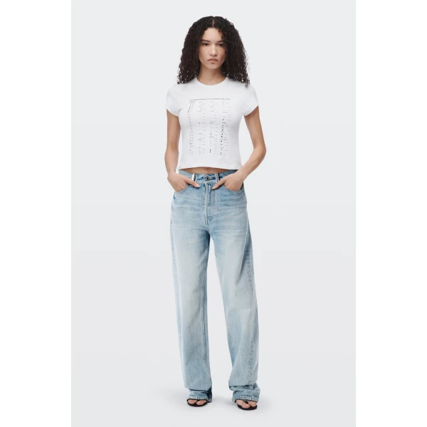 Alexander Wang Float Mid-Rise Relaxed Crystal Hotfix Belt Loop Jean in Vintage Bleach Blue | Denim | Luxury Shoes 