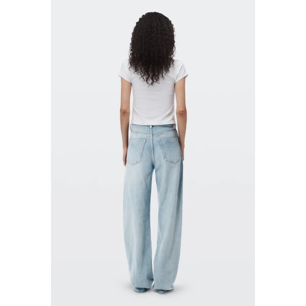 Alexander Wang Float Mid-Rise Relaxed Crystal Hotfix Belt Loop Jean in Vintage Bleach Blue | Denim | Luxury Shoes 