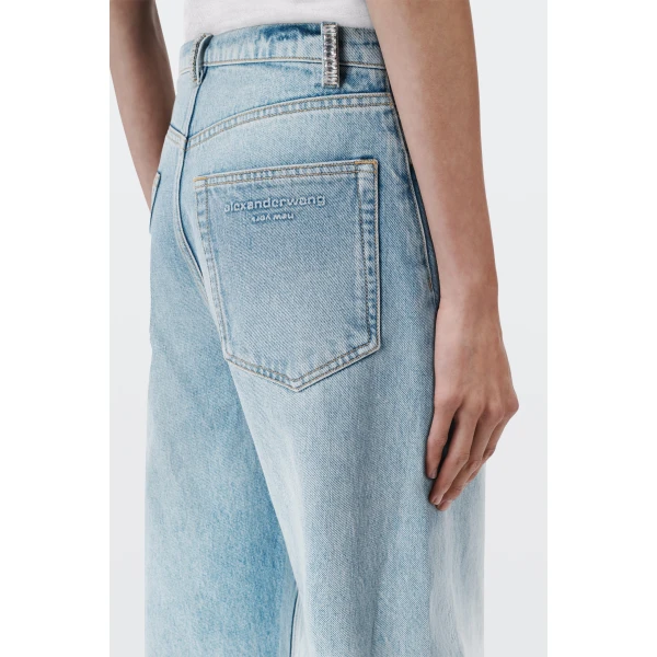 Alexander Wang Float Mid-Rise Relaxed Crystal Hotfix Belt Loop Jean in Vintage Bleach Blue | Denim | Luxury Shoes 