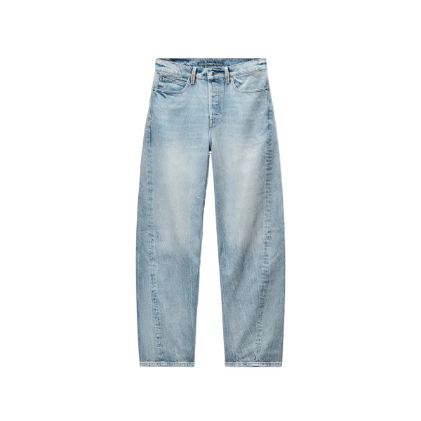 Alexander Wang Float Mid-Rise Relaxed Crystal Hotfix Belt Loop Jean in Vintage Bleach Blue | Luxury Shoes 