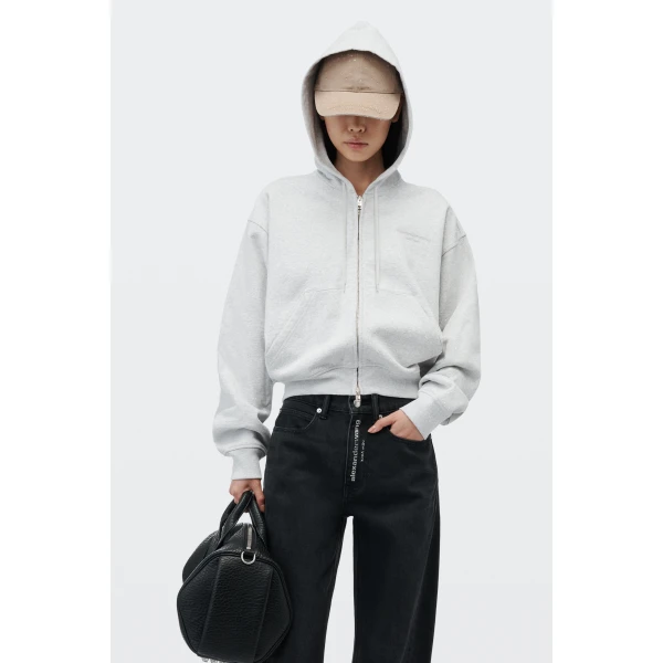 Alexander Wang Float Mid-Rise Relaxed Crystal Hotfix Logo Fly Jean in Faded Black | Denim | Luxury Shoes 