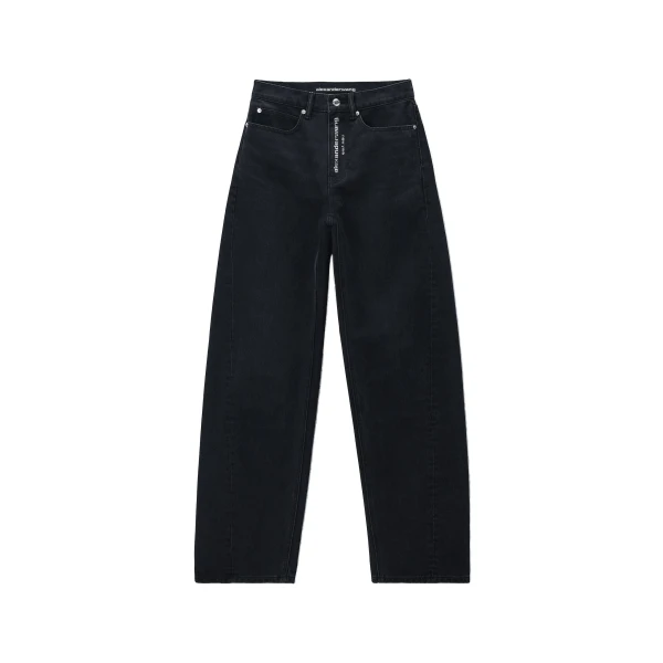 Alexander Wang Float Mid-Rise Relaxed Crystal Hotfix Logo Fly Jean in Faded Black | Luxury Shoes 
