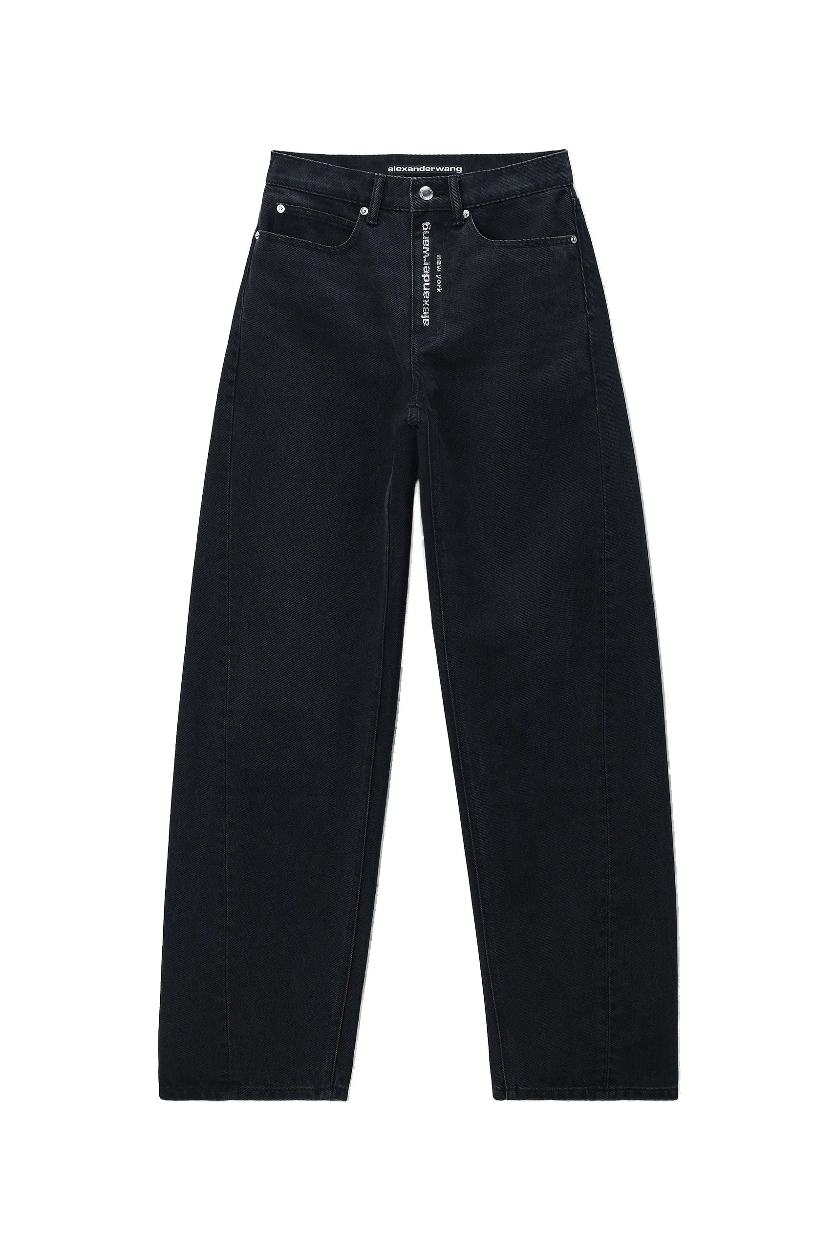 Alexander Wang Float Mid-Rise Relaxed Crystal Hotfix Logo Fly Jean in Faded Black Alexander Wang Float Mid-Rise Relaxed Crystal Hotfix Logo Fly Jean in Faded Black | Luxury Shoes