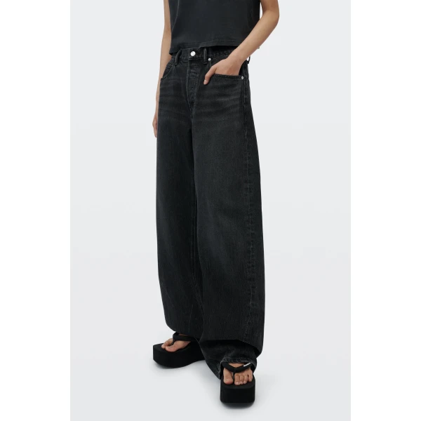 Alexander Wang Float Mid-Rise Relaxed Jean in Faded Black | Denim | Luxury Shoes 