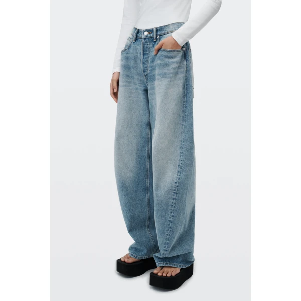 Alexander Wang Float Mid-Rise Relaxed Jean in Tinted Medium Indigo | Denim | Luxury Shoes 