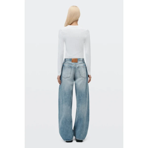 Alexander Wang Float Mid-Rise Relaxed Jean in Tinted Medium Indigo | Denim | Luxury Shoes 