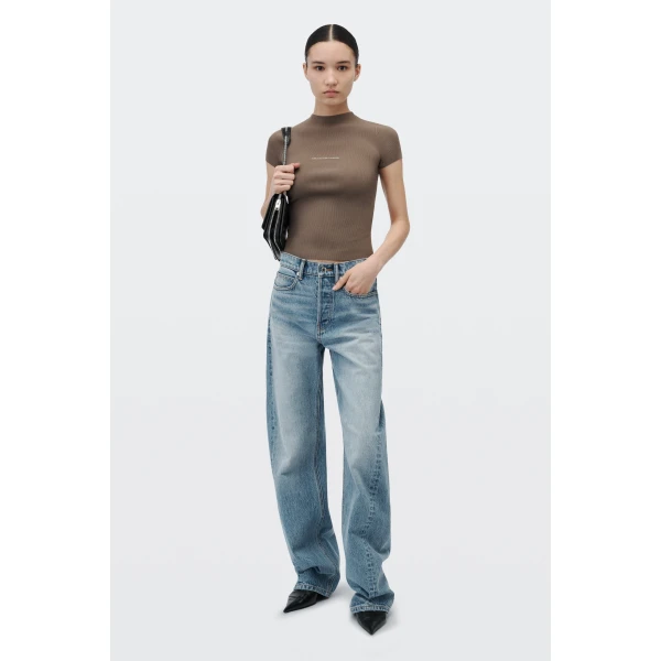 Alexander Wang Float Mid-Rise Relaxed Shadow Pocket Jean in Authentic Light Indigo | Denim | Luxury Shoes 