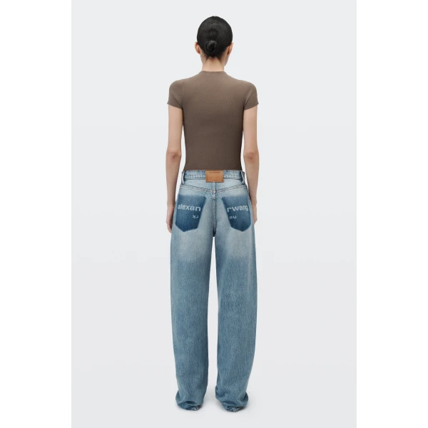 Alexander Wang Float Mid-Rise Relaxed Shadow Pocket Jean in Authentic Light Indigo | Denim | Luxury Shoes 