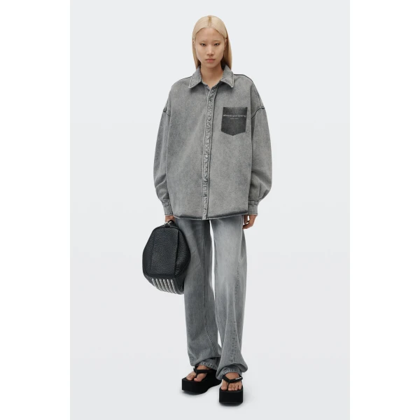 Alexander Wang Float Mid-Rise Relaxed Shadow Pocket Jean in Washed Grey | Denim | Luxury Shoes 