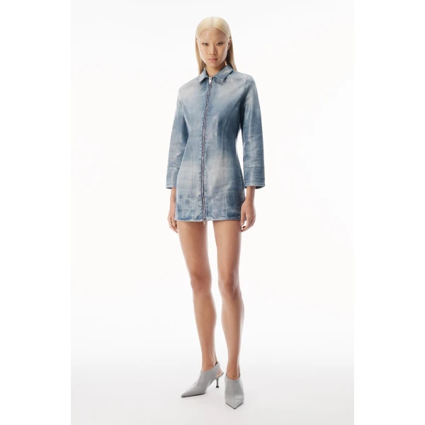 Alexander Wang Glazed Denim Long Jacket in Glazed Vintage Indigo | Jackets | Luxury Shoes 