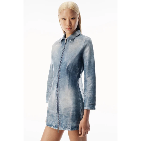 Alexander Wang Glazed Denim Long Jacket in Glazed Vintage Indigo | Jackets | Luxury Shoes 