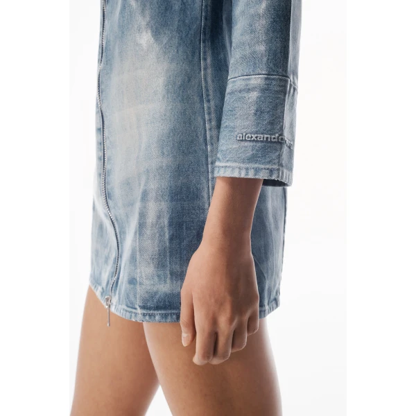 Alexander Wang Glazed Denim Long Jacket in Glazed Vintage Indigo | Jackets | Luxury Shoes 