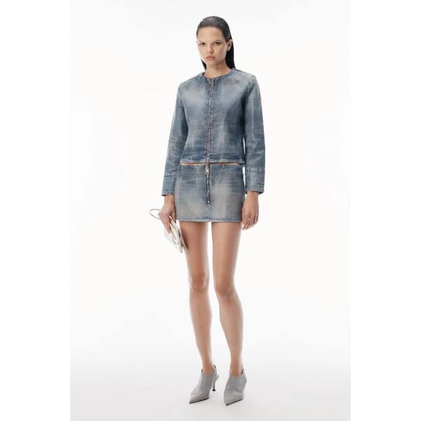 Alexander Wang Glazed Denim Mini Skirt in Glazed Vintage Indigo | Denim Skirts | Luxury Shoes 