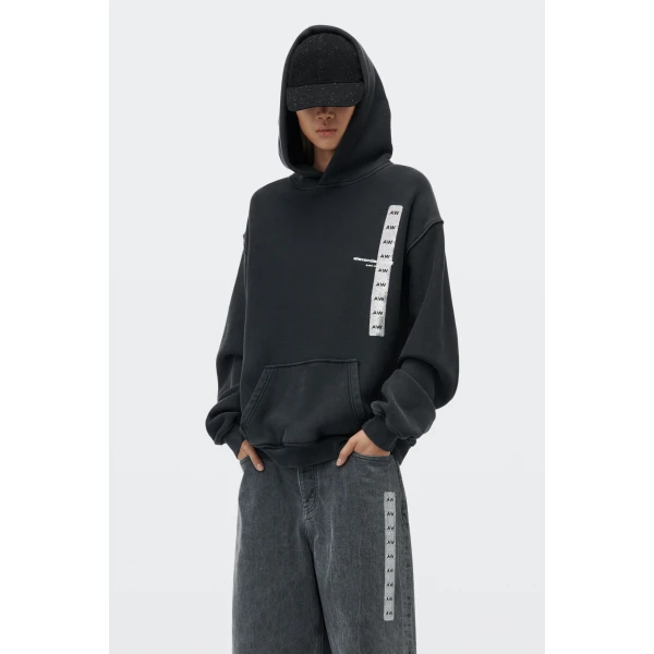 Alexander Wang Graphic Hoodie in Washed Black | Hoodies | Luxury Shoes 