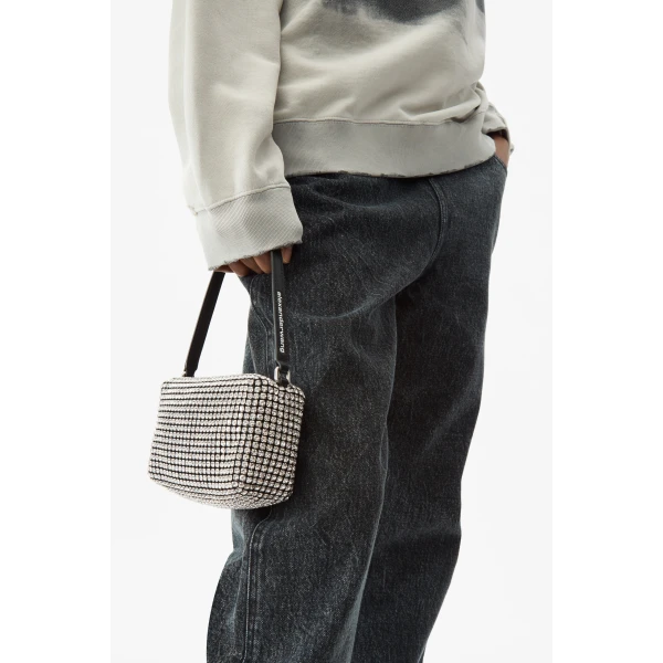 Alexander Wang Heiress Pouch in Crystal Hotfix Mesh in White | Clutch Bags | Luxury Shoes 
