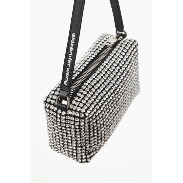 Alexander Wang Heiress Pouch in Crystal Hotfix Mesh in White | Clutch Bags | Luxury Shoes 