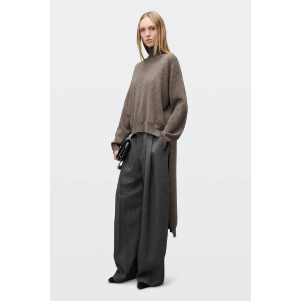 Alexander Wang High-Low Hem Turtleneck in Dark Oatmeal Melange | Long Sleeve | Luxury Shoes 