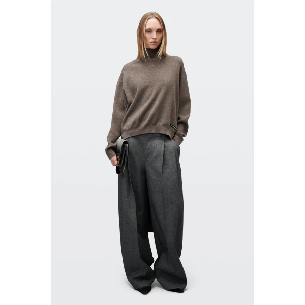 Alexander Wang High-Low Hem Turtleneck in Dark Oatmeal Melange | Long Sleeve | Luxury Shoes 
