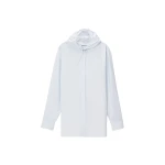 Alexander Wang Hooded Button-Up Shirt with Bungee Drawcord in White and Blue Stripe | Luxury Shoes 