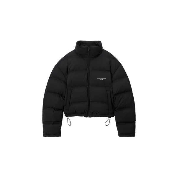 Alexander Wang Jacquard Channel Cropped Puffer with Reflective Logo in Black | Luxury Shoes 